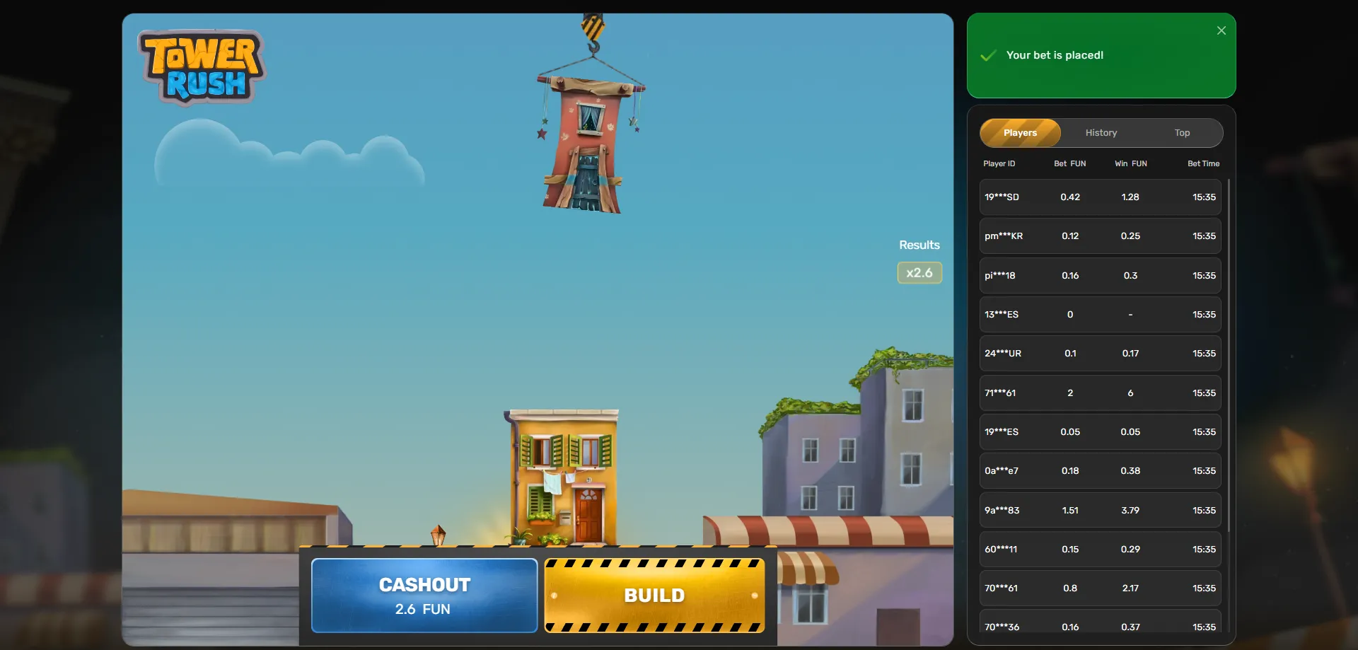 Tower Rush real money crash game overview by Galaxsys 2026